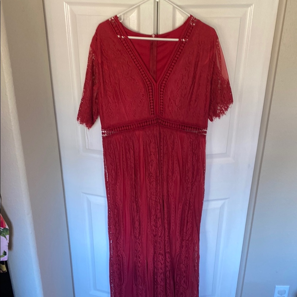 Red lace maxi dress
